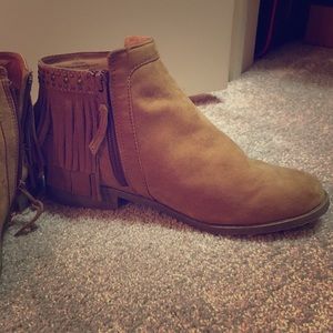Tan fringe ankle boots